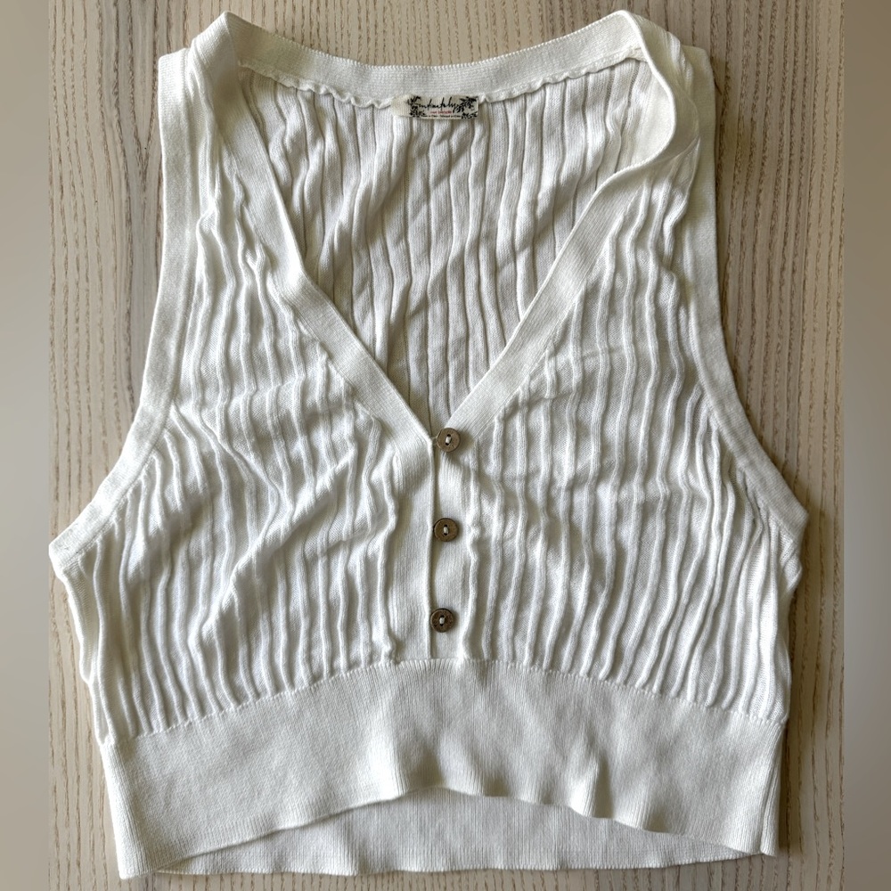 Free People Saturday Morning Cropped Tank Top Size Small Ivory